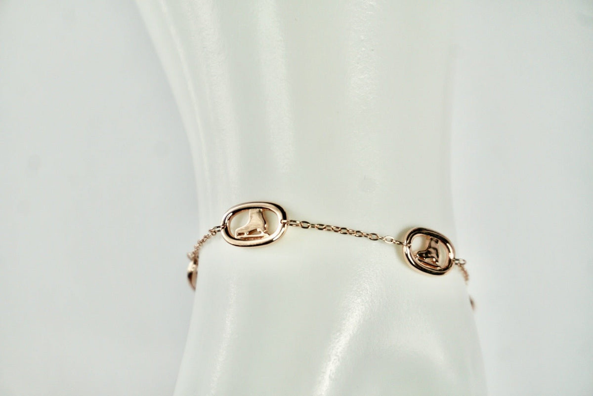 Ice Skate Oval Rink Link Bracelet Rose Gold Plated 7.5 inches in 925 Silver - Jewelry Takeover