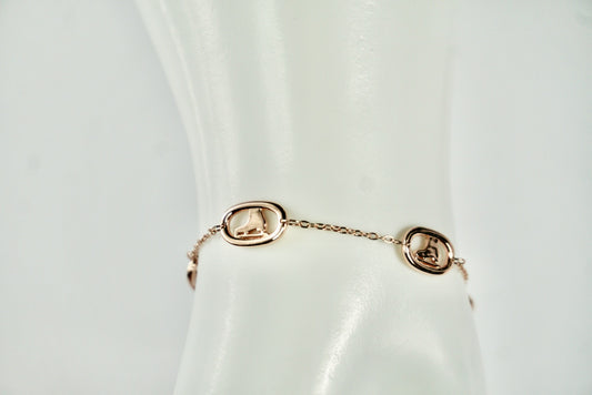 Ice Skate Oval Rink Link Bracelet Rose Gold Plated 7.5 inches in 925 Silver