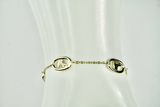 Ice Skate Oval Rink Link Bracelet Yellow Gold Plated 7.5 inches in 925 Silver