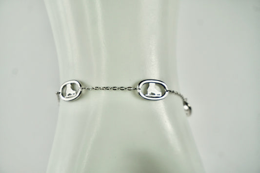 Ice Skate Oval Rink Link Bracelet 7.5 inches in 925 Silver