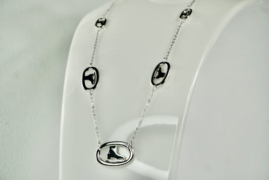 Ice Skate Oval Rink Link Necklace Silver Color 18 inches in 925 Silver