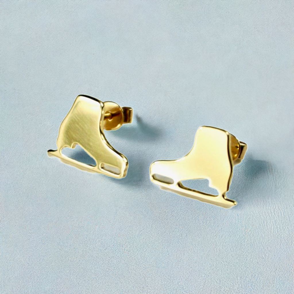 Ice Skate 14k Solid Gold Stud Earrings