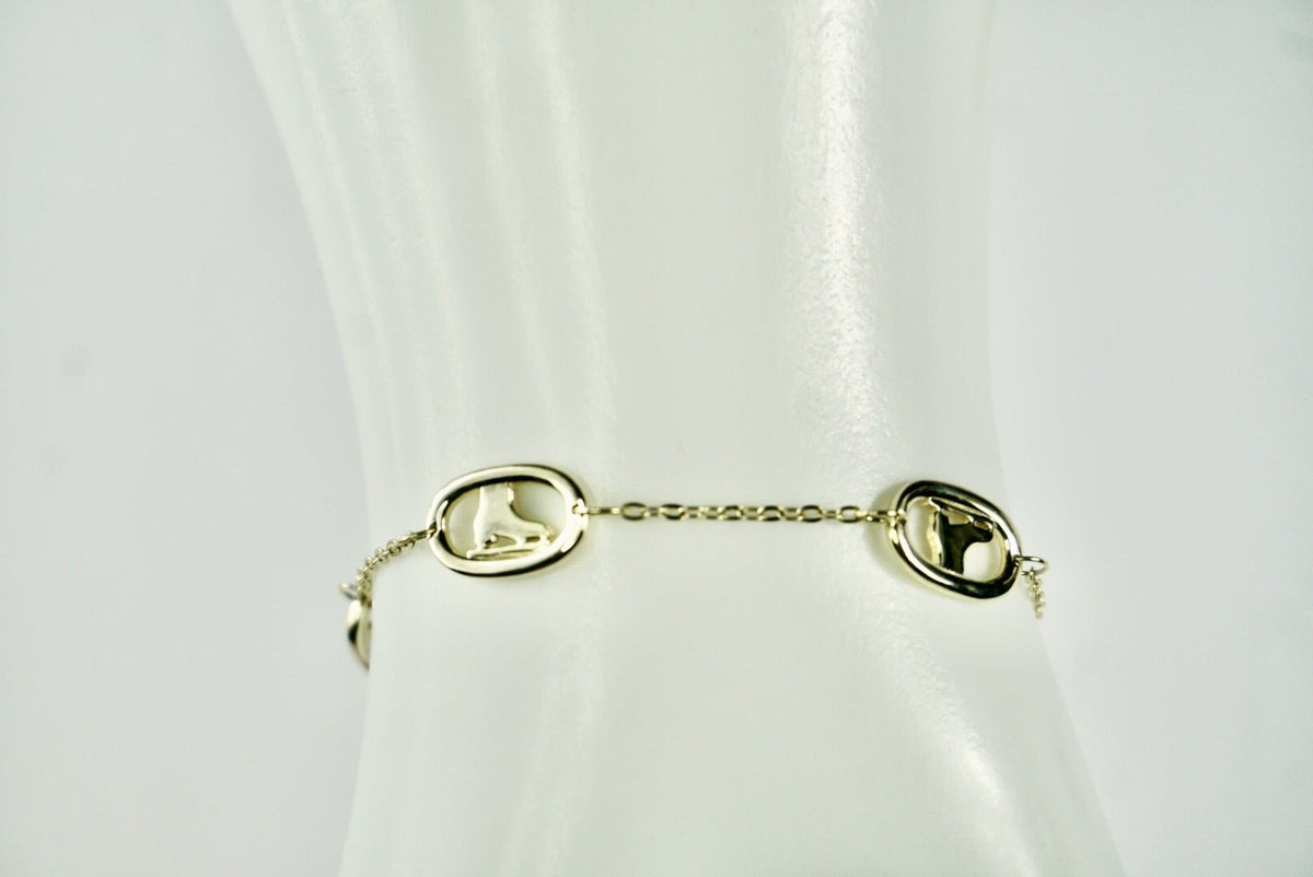 Ice Skate Oval Rink Link Bracelet Yellow Gold Plated 7.5 inches in 925 Silver - Jewelry Takeover
