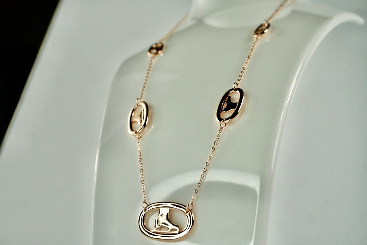 Ice Skate Oval Rink Link Necklace Rose Gold Plated 18 inches in 925 Silver - Jewelry Takeover