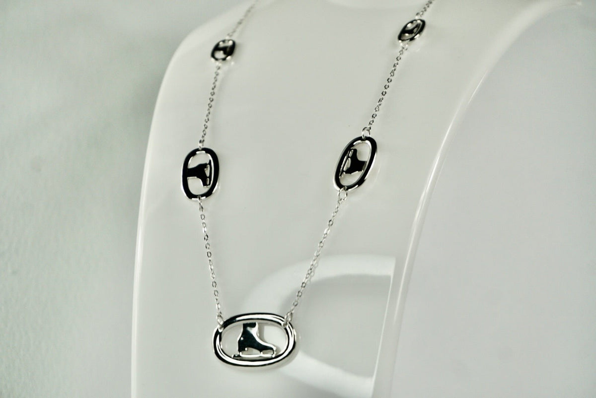 Ice Skate Oval Rink Link Necklace Silver Color 18 inches in 925 Silver - Jewelry Takeover
