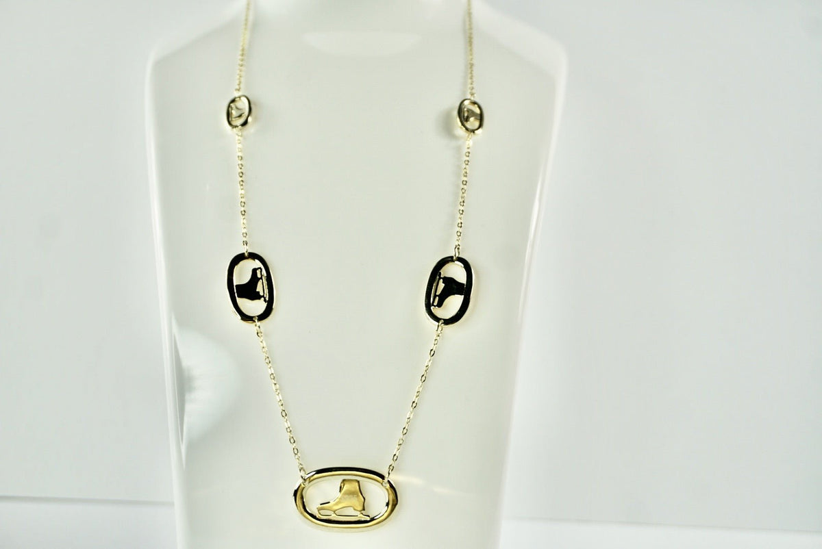 Ice Skate Oval Rink Link Necklace Yellow Gold Plated 18 inches in 925 Silver - Jewelry Takeover